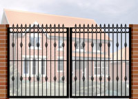 Double Gate with Flat Top, Circle Header, Railheads & Baskets